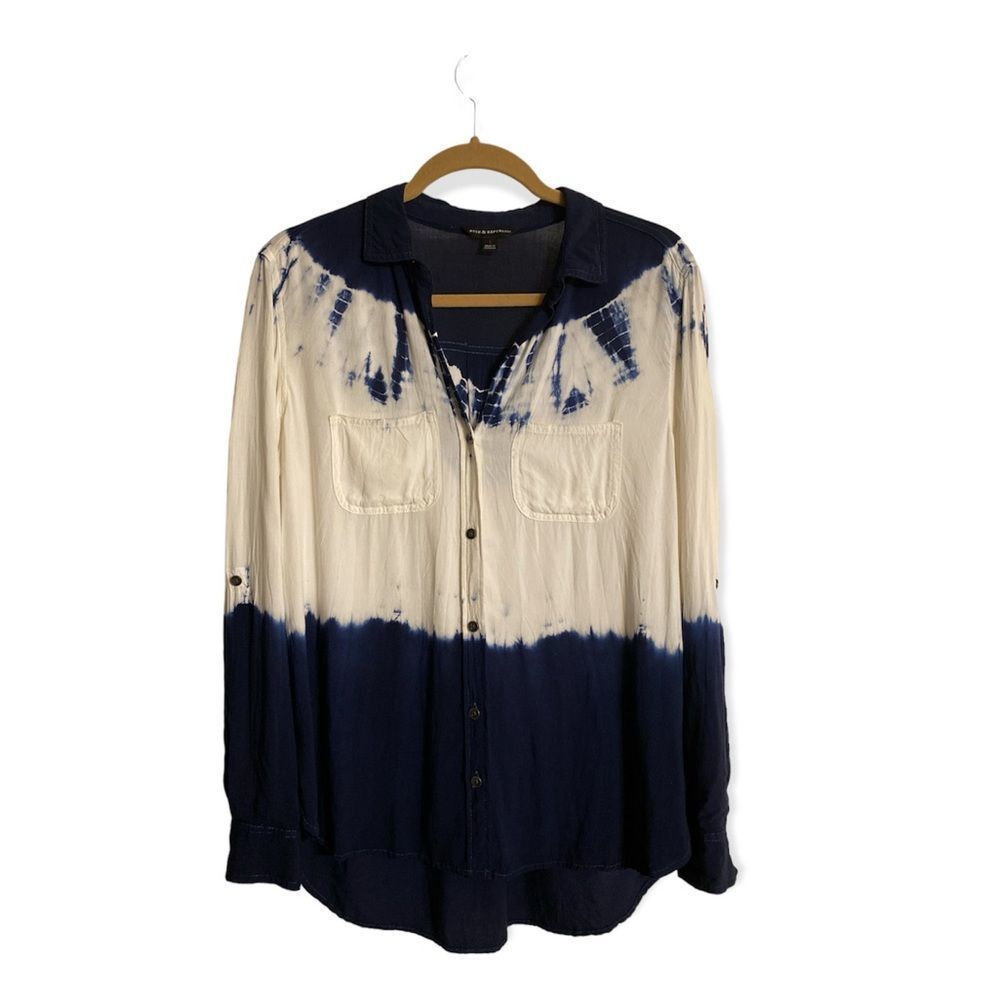 Rock and Republic Womens Tye Dyed Peasant Blouse. Sz Small Blue & Wht NEW